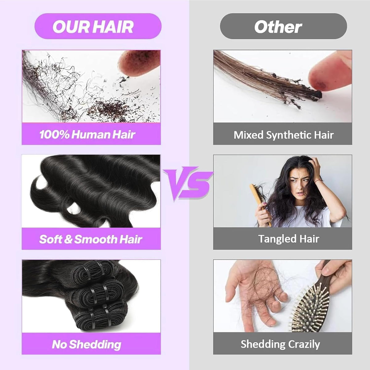 VKOFUN 12A Body Wave Human Hair Bundles natural black colour
