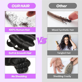 VKOFUN 12A Body Wave Human Hair Bundles natural black colour