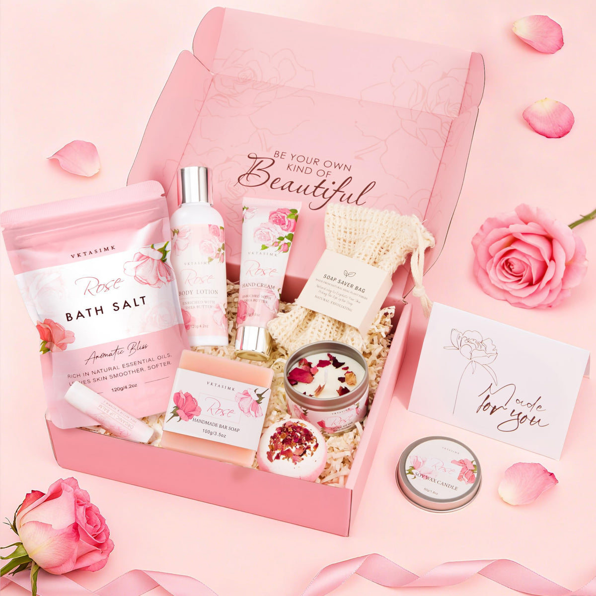 VKTASIMK rose petal scented soy candle and body lotion