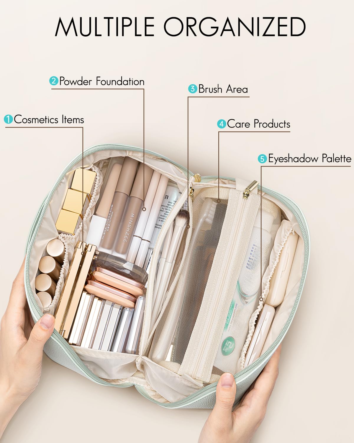 VLANDO Makeup Bag mint green side view