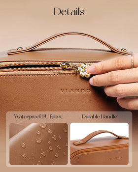 VLANDO Makeup Bag open flat showing organised makeup