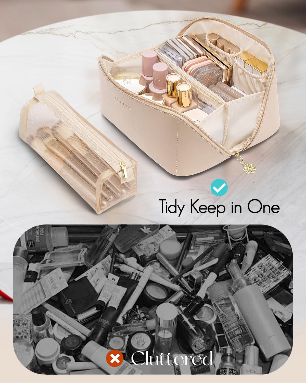 VLANDO Travel Makeup Bag Toffee packaging display