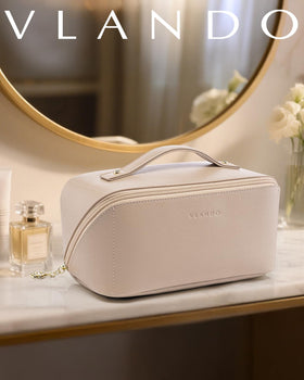VLANDO Travel Makeup Bag Toffee side view showing compartments