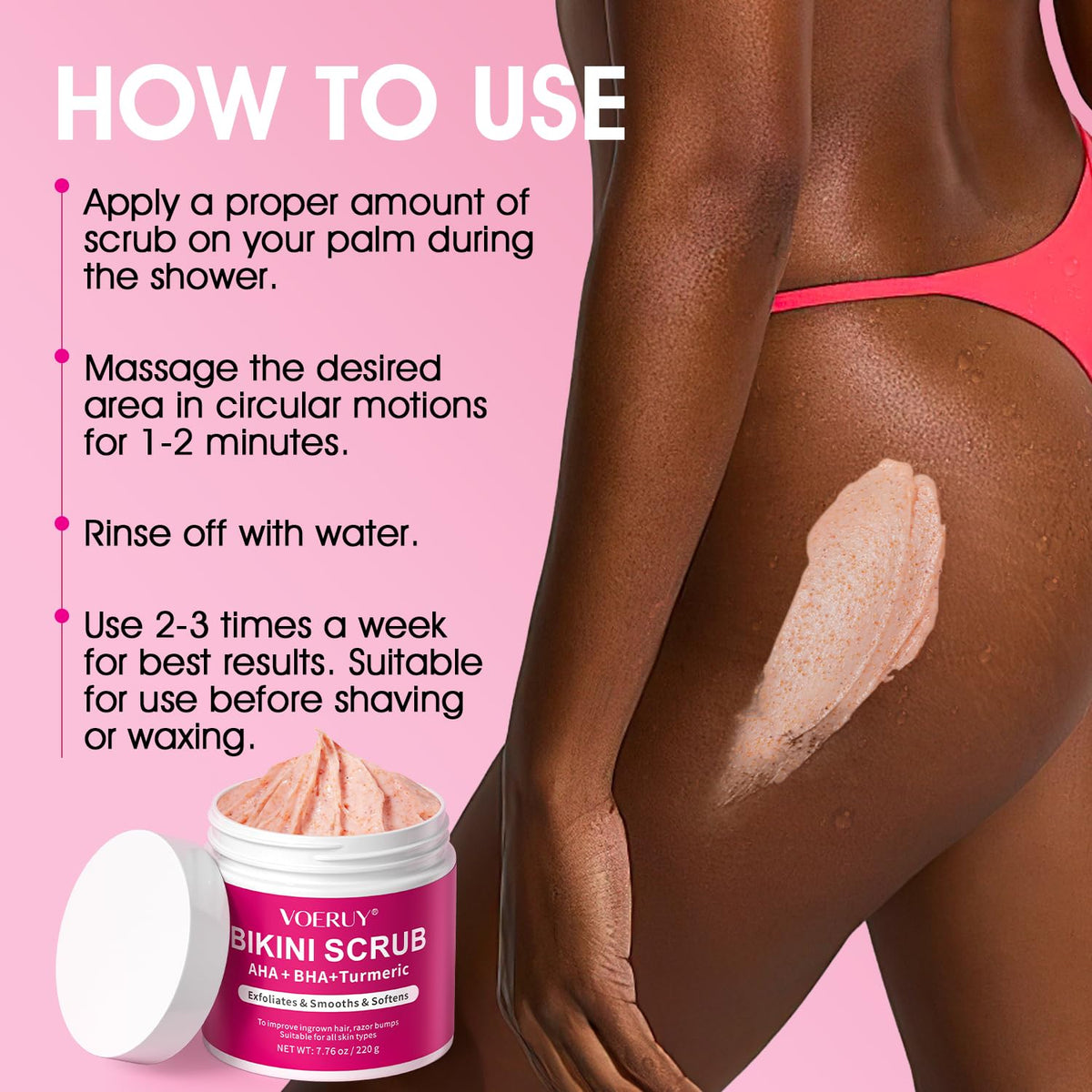 VOERUY Bikini Exfoliator lifestyle image on bathroom counter