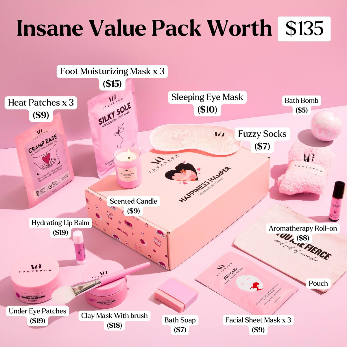 VogueNow Self Care Spa Kit contents including clay mask and eye patches