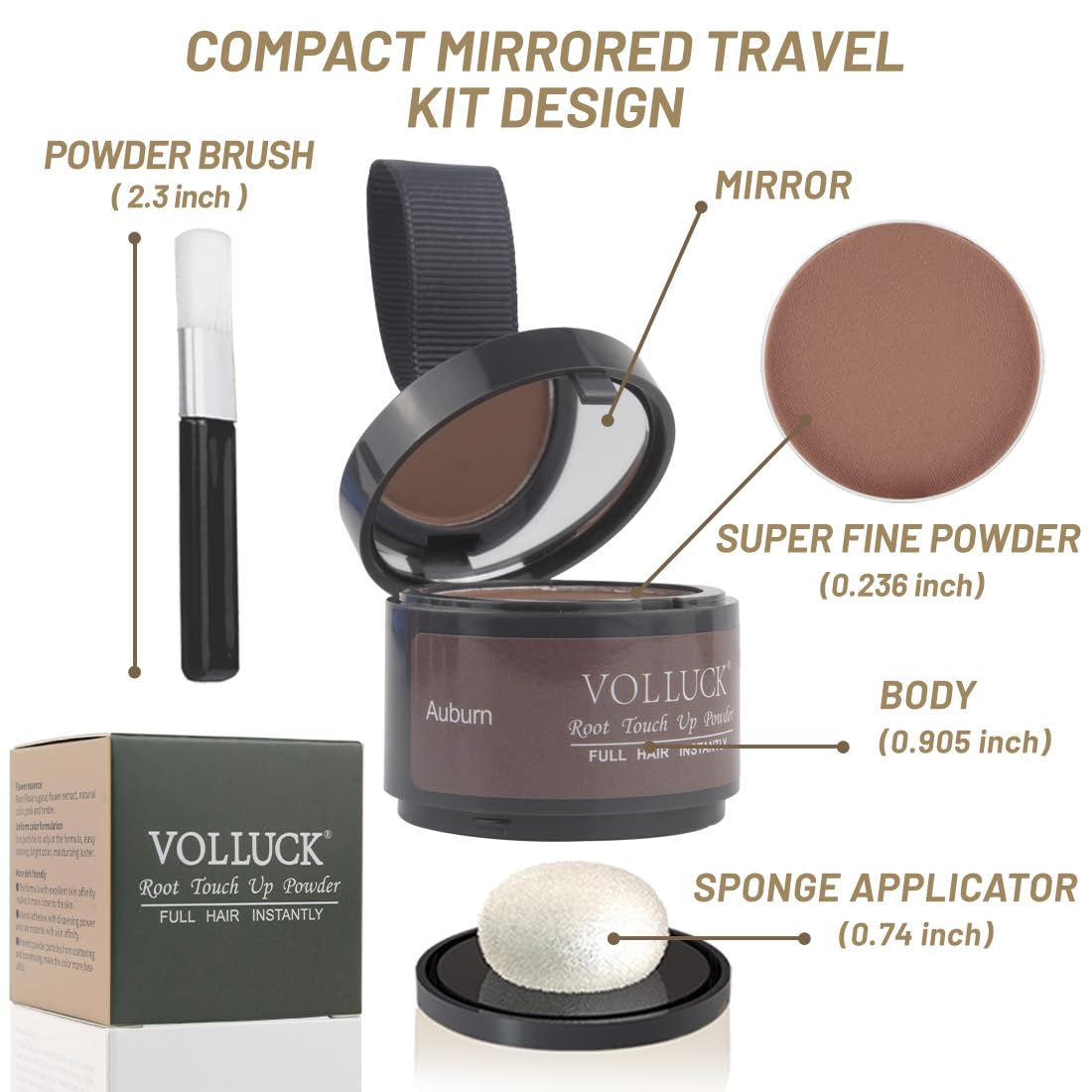 VOLLUCK Root Touch Up Powder Auburn compact with mirror
