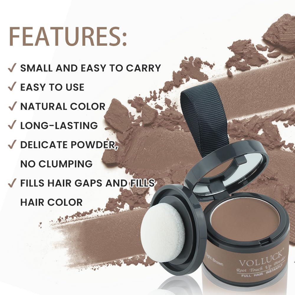 VOLLUCK Root Touch Up Powder Light Brown in travel bag