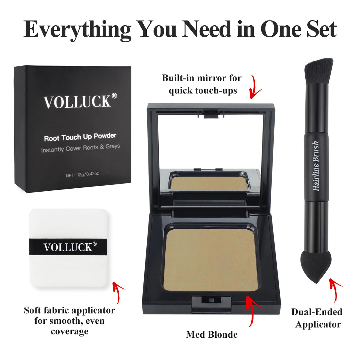 VOLLUCK Root Touch Up Powder with applicator and mirror