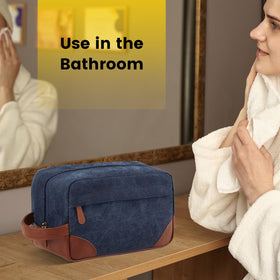 Vorspack Canvas Travel Toiletry Bag hanging from a hook