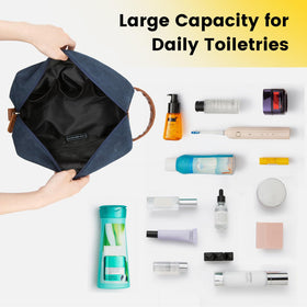 Vorspack Canvas Travel Toiletry Bag Navy Blue hanging