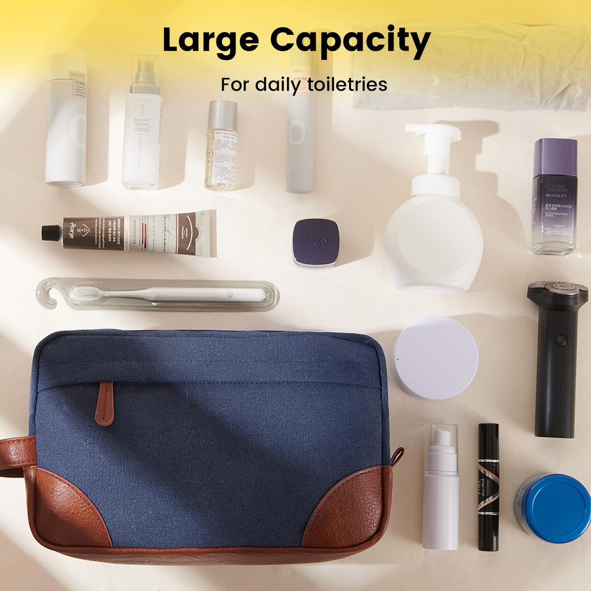 Vorspack Canvas Travel Toiletry Bag with leather handle