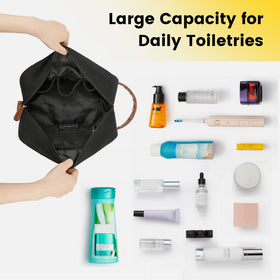 Vorspack toiletry bag displayed with travel essentials