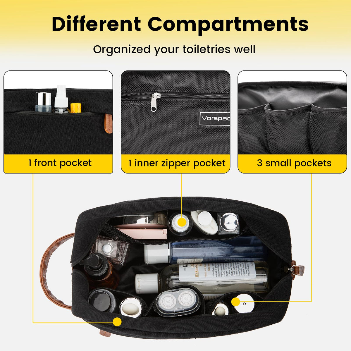 Vorspack toiletry bag with leather handle and zipper