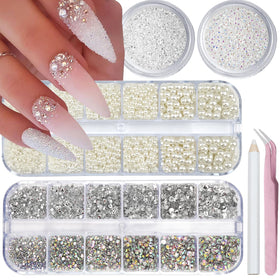VOTACOS Flatback Nail Pearls and Rhinestones set front view