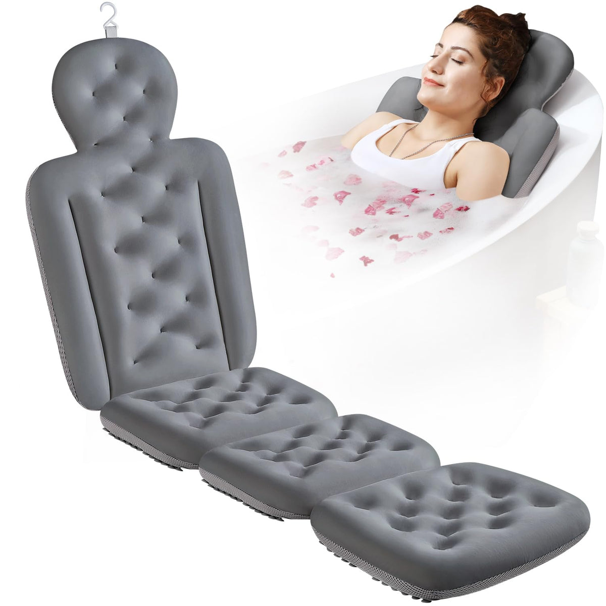 VOXOR Full Body Bath Pillow front view in grey