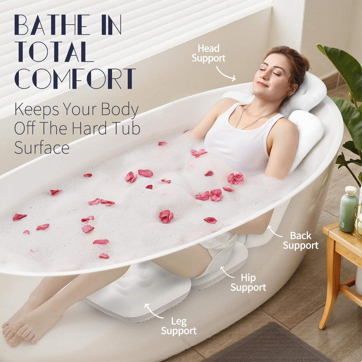 VOXOR Full Body Bath Pillow in bathtub showing comfort