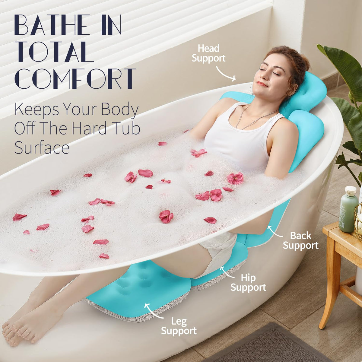 VOXOR Full Body Bath Pillow with anti-slip suction cups
