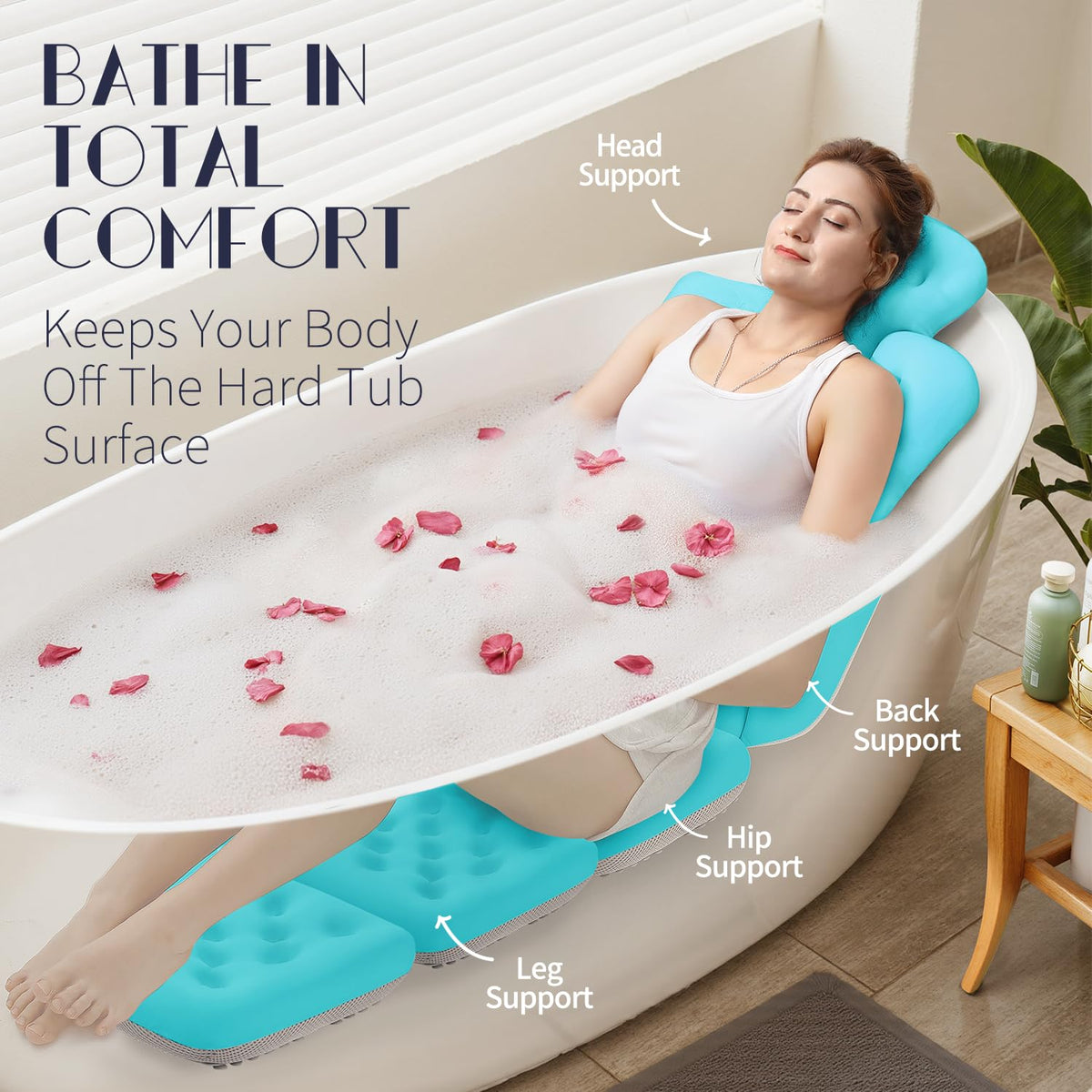 VOXOR Full Body Bath Pillow with suction cups on the underside
