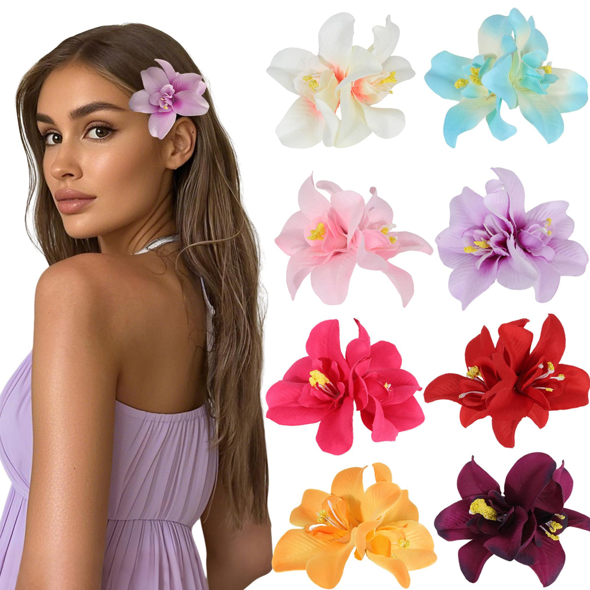 VRbeatter Hawaiian Flower Hair Clips set of 8 in various colours