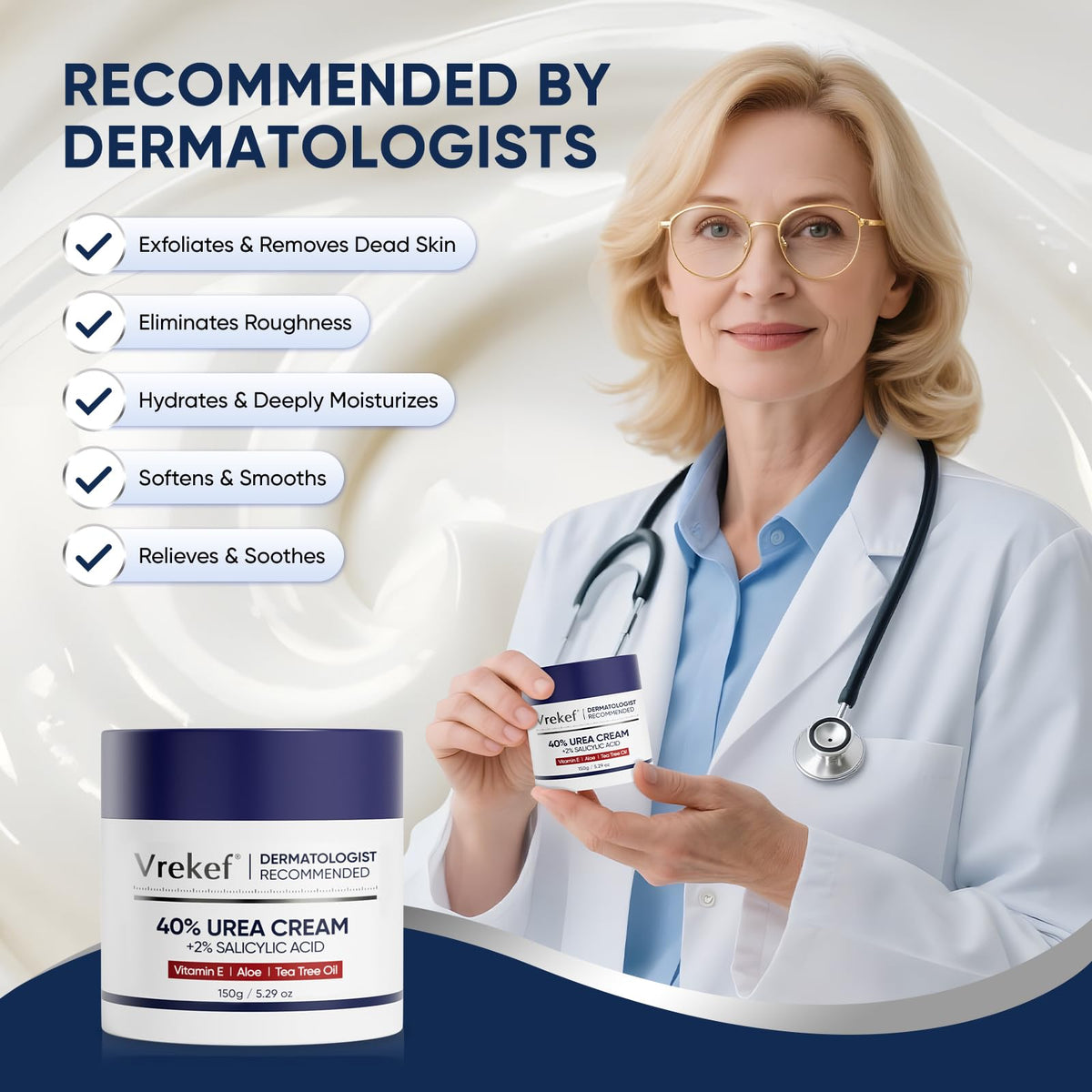 VREKEF Urea Cream 40% application on dry skin