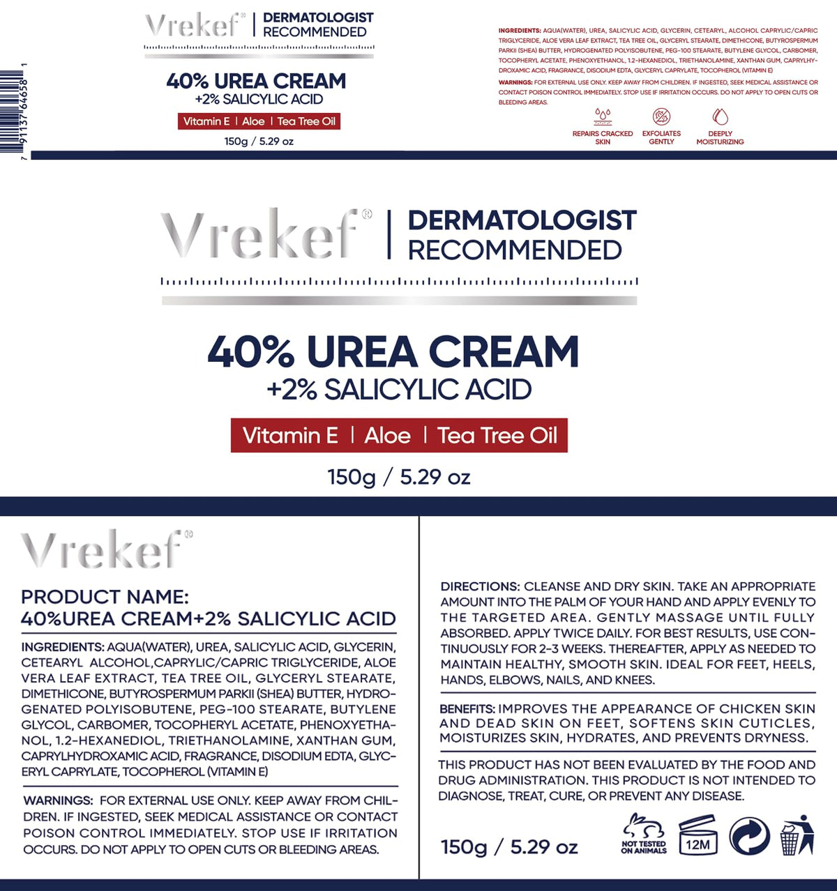 VREKEF Urea Cream 40% with natural ingredients