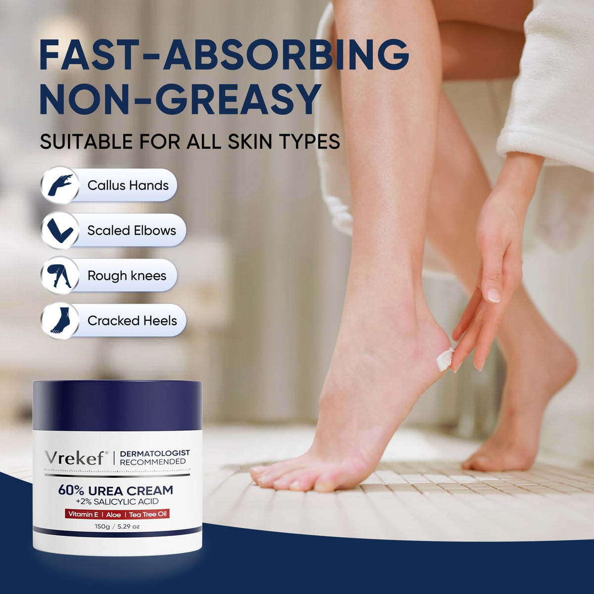 VREKEF Urea Cream 60% application on dry feet