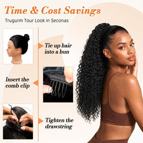 vroosar 18inch Drawstring Ponytail Extension lifestyle scene on model