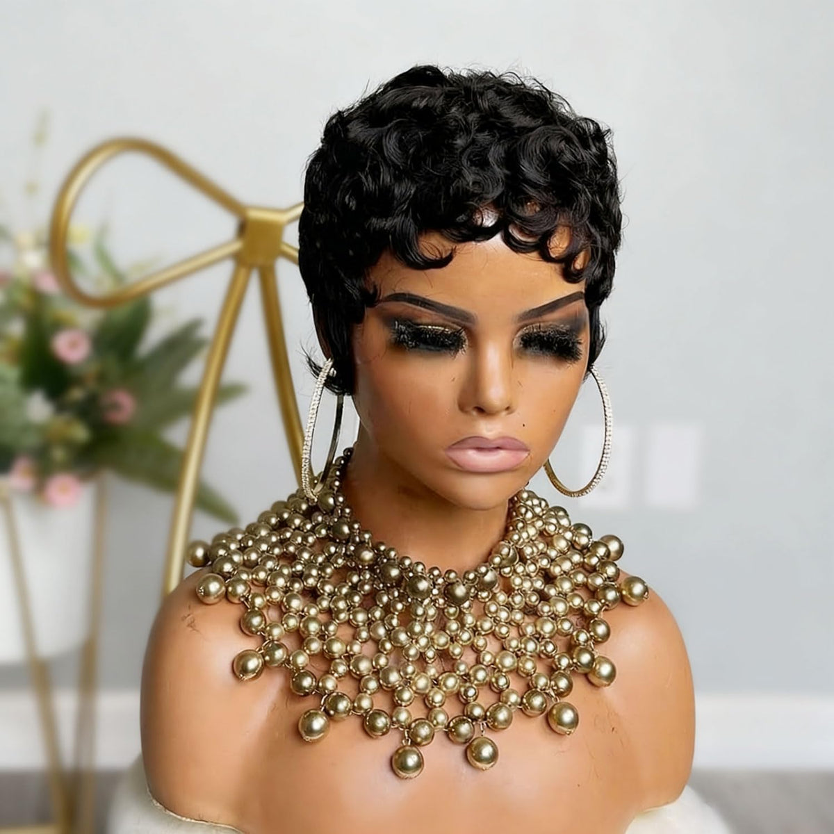 VRZ Pixie Cut Short Human Hair Wig styled for a party look