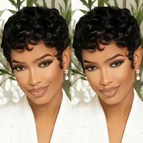 VRZ Pixie Cut Wig front view in 1B colour