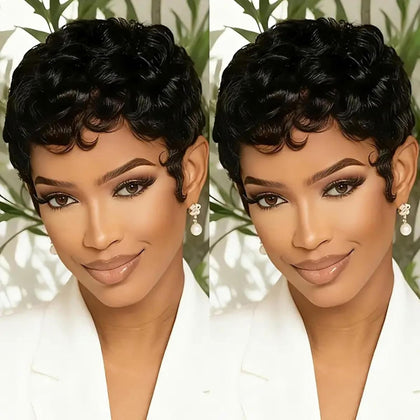 VRZ Pixie Cut Wig front view in 1B colour