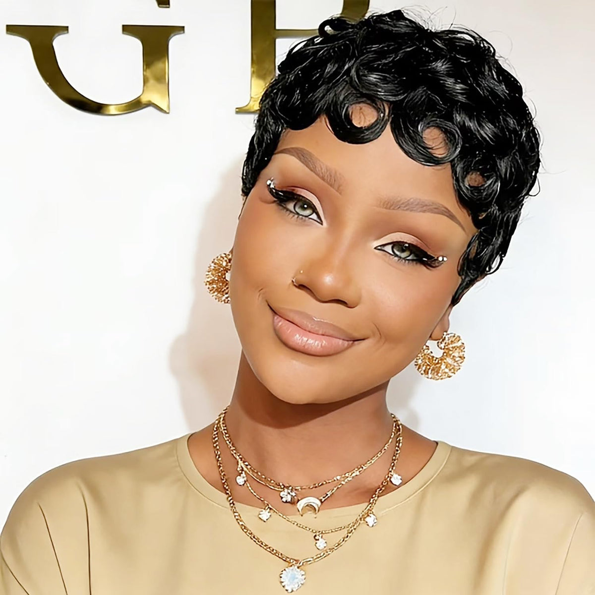 VRZ Pixie Cut Wig human hair black side view