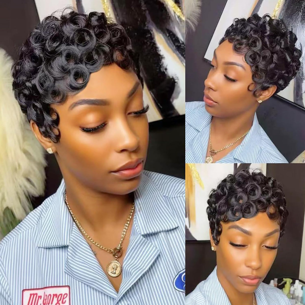 VRZ Pixie Cut Wig human hair black styled