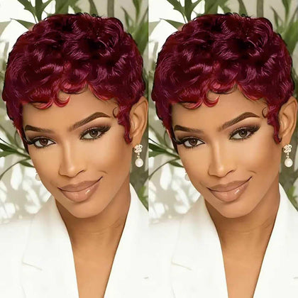 VRZ Short Burgundy Pixie Cut Wig front view