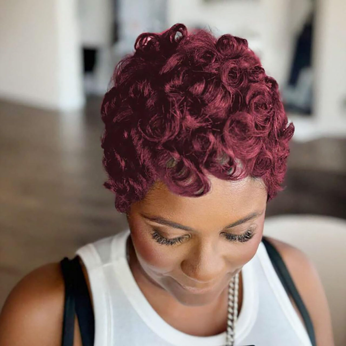 VRZ Short Burgundy Wig side view