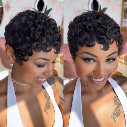 VRZ Short Pixie Cut Wig front view in natural black