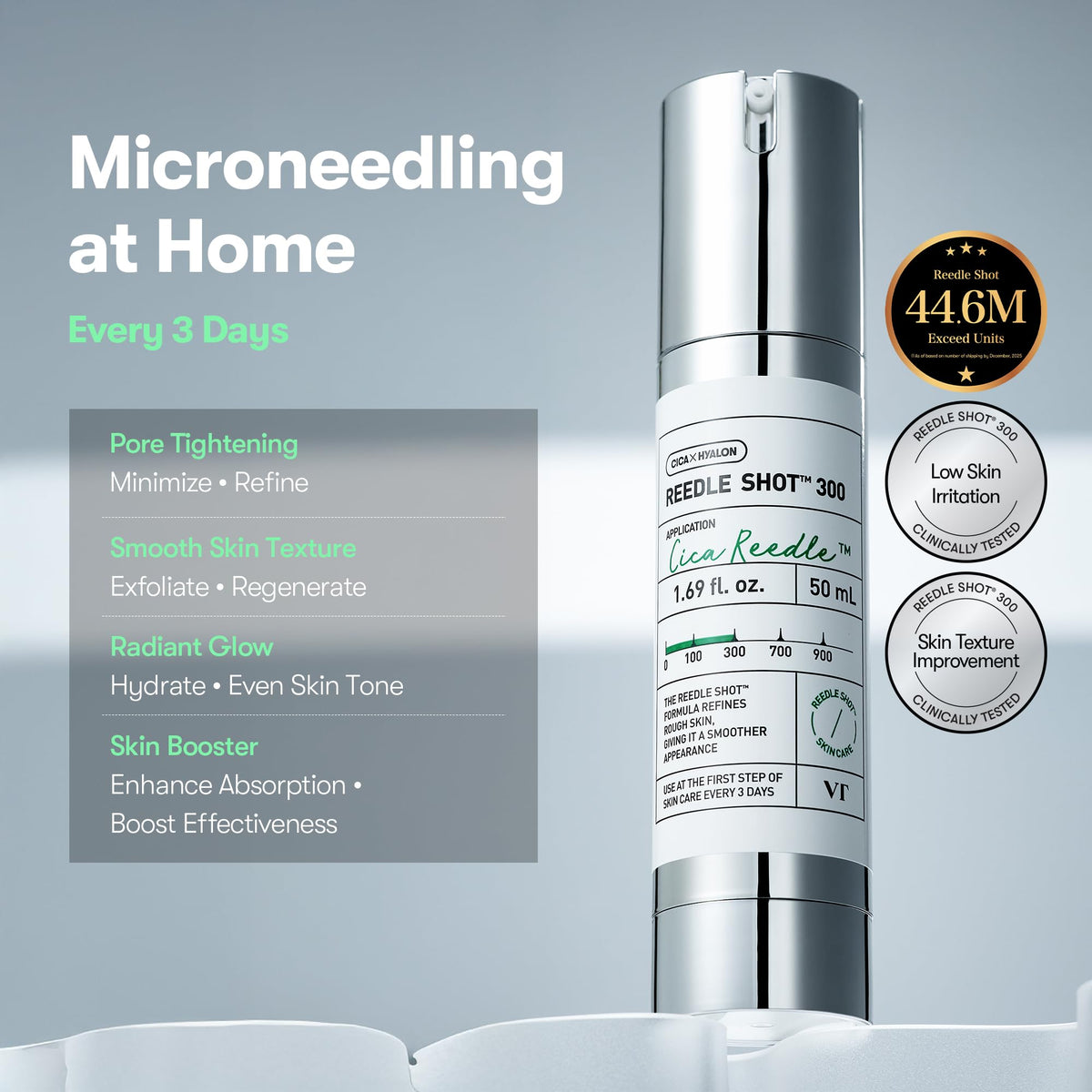 VT COSMETICS CICA Reedle Shot Microneedling Serum application on skin