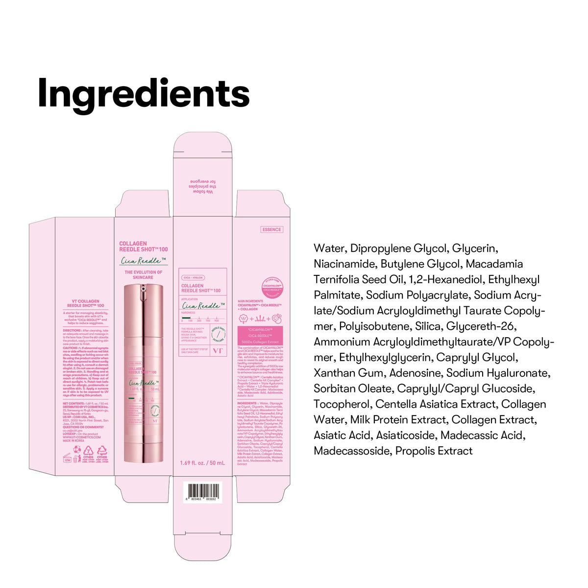 VT COSMETICS Collagen Reedle Shot 100 Serum 50ml back view