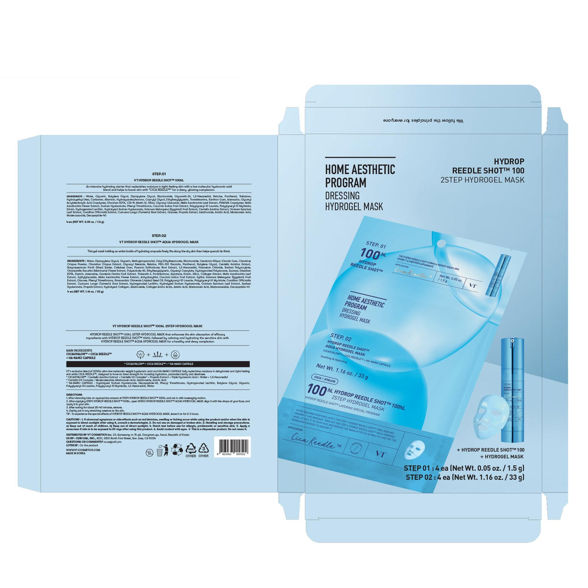 VT COSMETICS Hydrop Reedle Shot Hydrogel Mask in a skincare routine setting