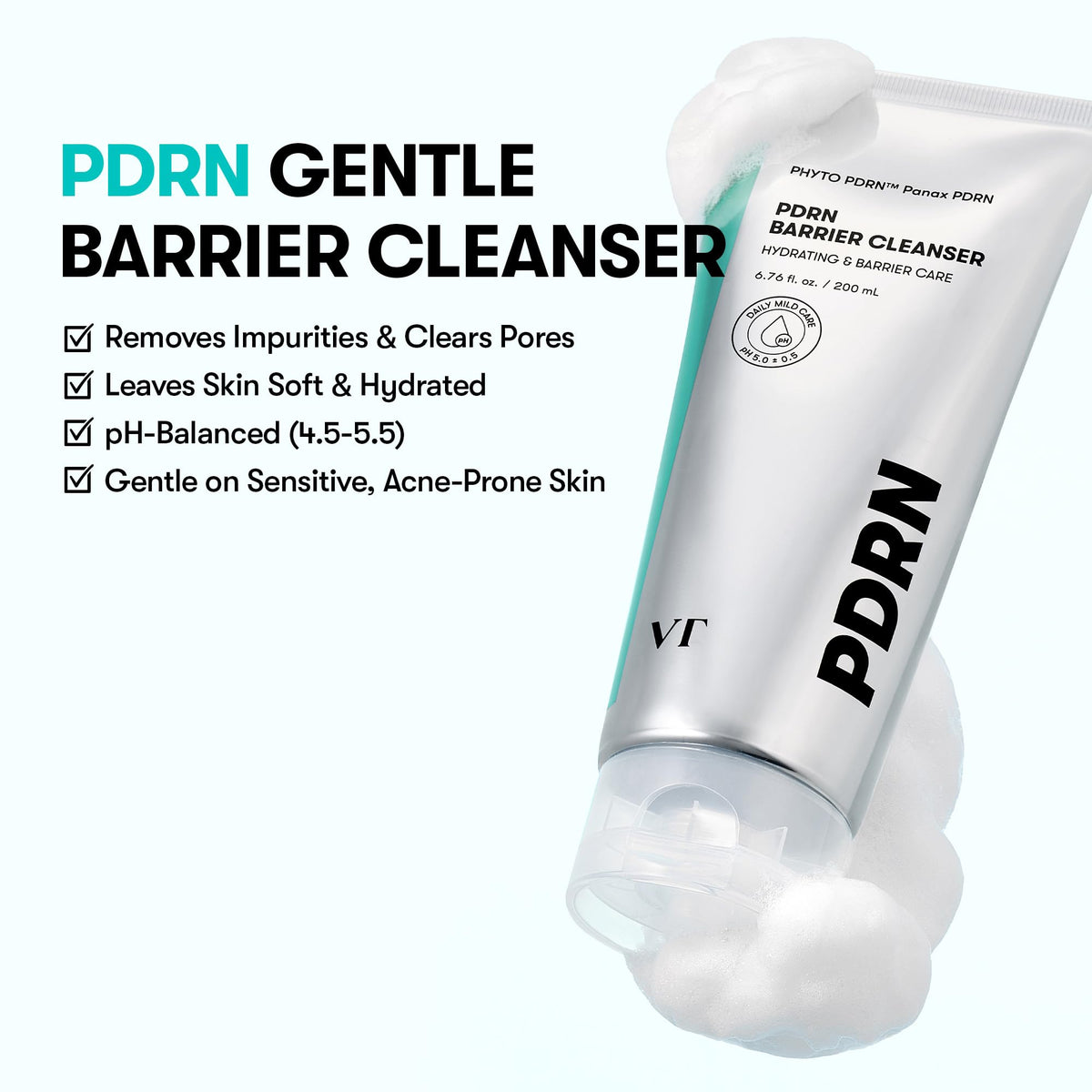 VT COSMETICS PDRN Barrier Cleanser bottle side view