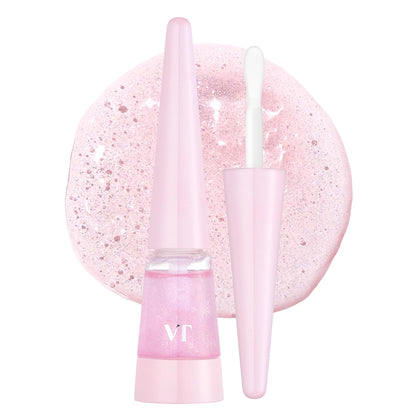 VT COSMETICS Reedle Shot Lip Plumper front view with pink glitter