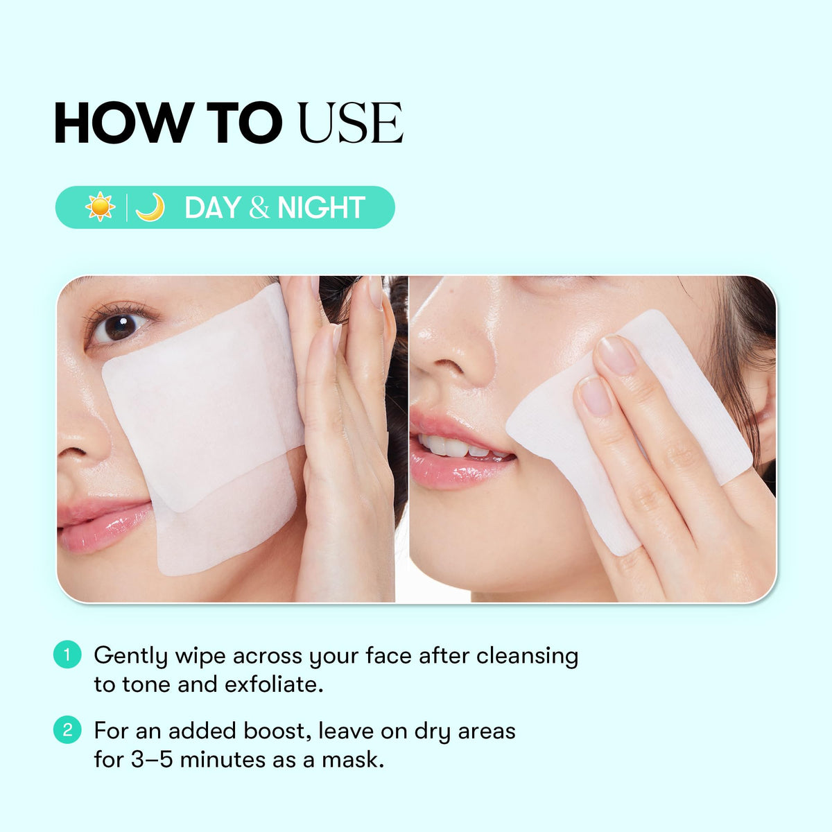 VT COSMETICS toner pads in use on a person's face