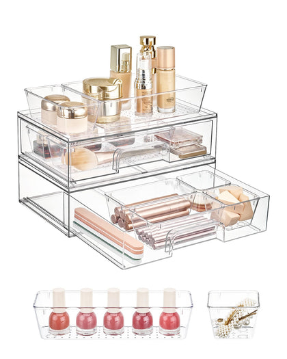 Vtopmart 12-Pack Clear Makeup Organizer Set with stackable drawers
