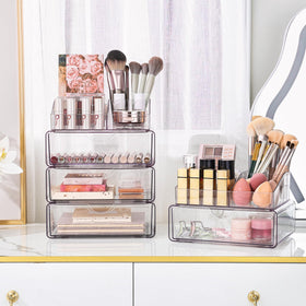 Vtopmart 3 Tier Clear Makeup Organizer stylish design in a modern setting
