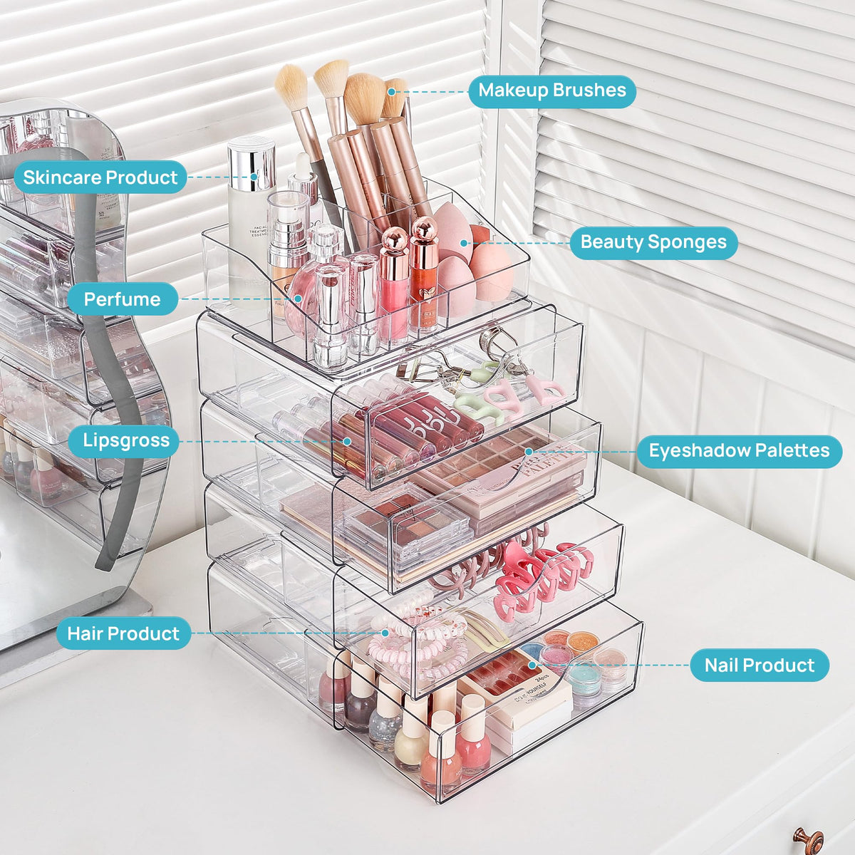 Vtopmart 3 Tier Clear Makeup Organizer with anti-slip pads