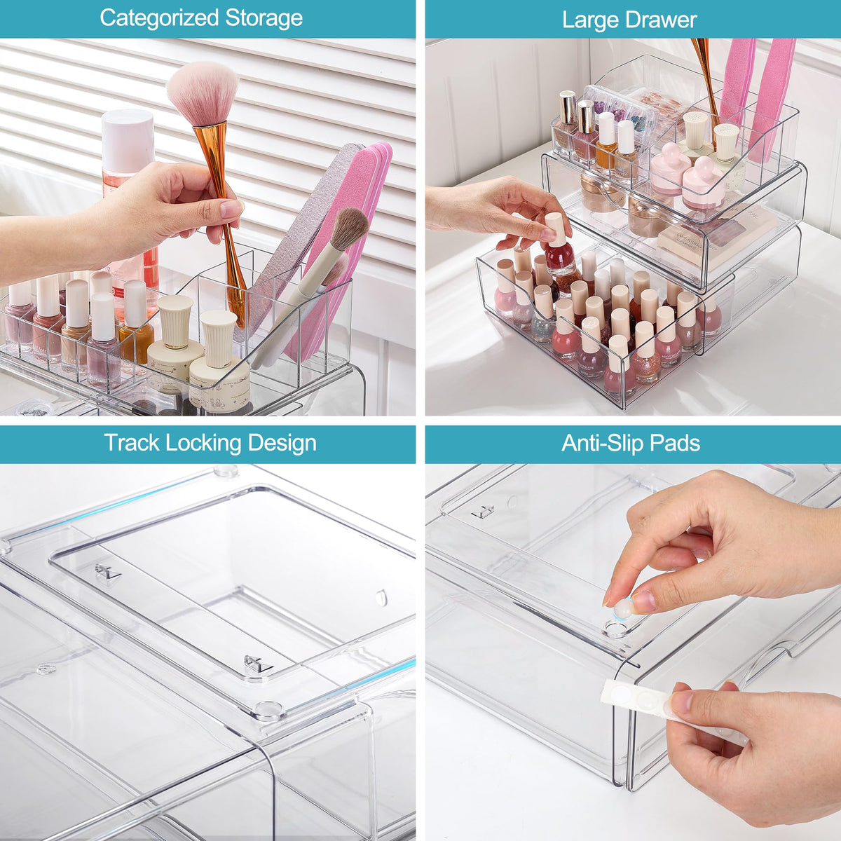Vtopmart 3 Tier Clear Makeup Organizer with lipsticks and brushes