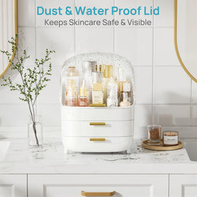 Vtopmart 3-Tier Skincare Makeup Organizer on vanity with cosmetics