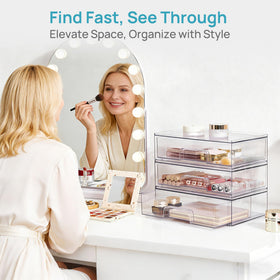 Vtopmart Clear Stackable Storage Drawers stacked