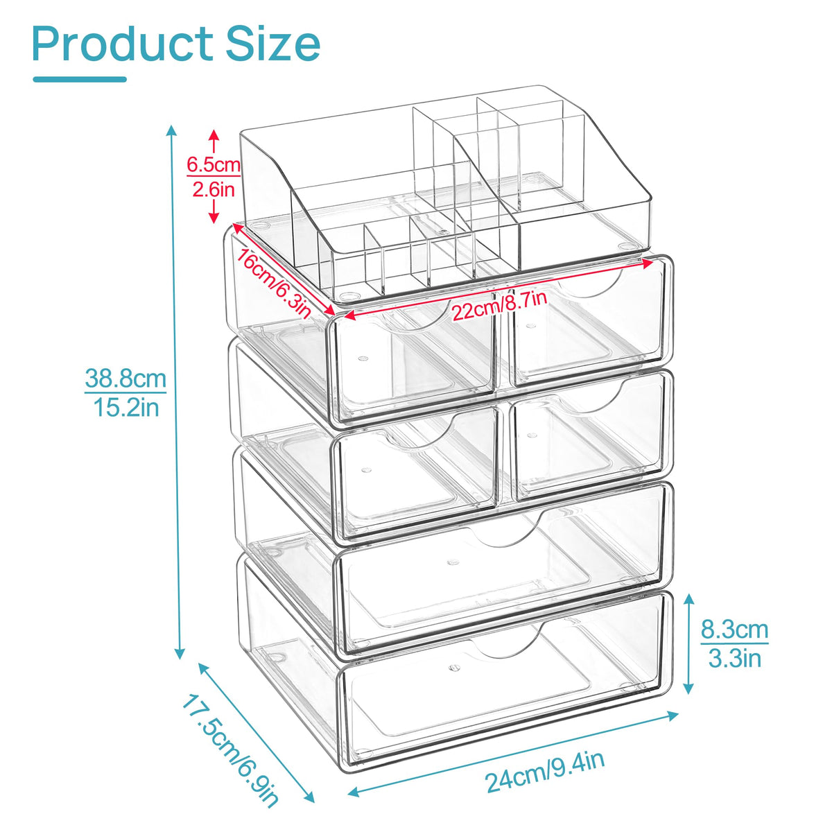 Vtopmart makeup organizer close-up of the transparent design