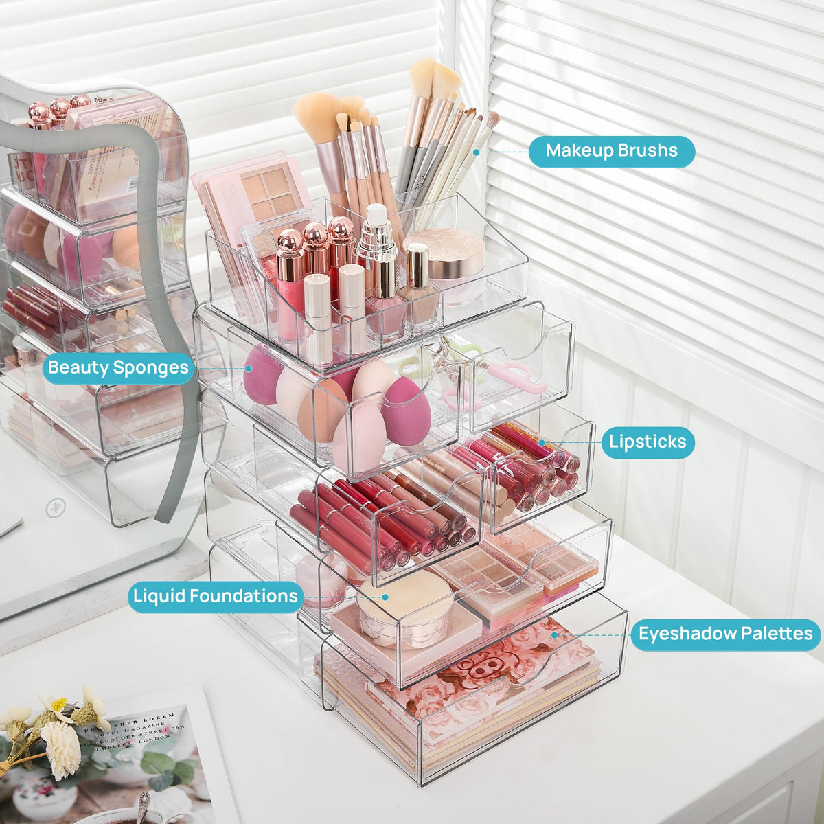 Vtopmart makeup organizer showing spacious compartments and drawers