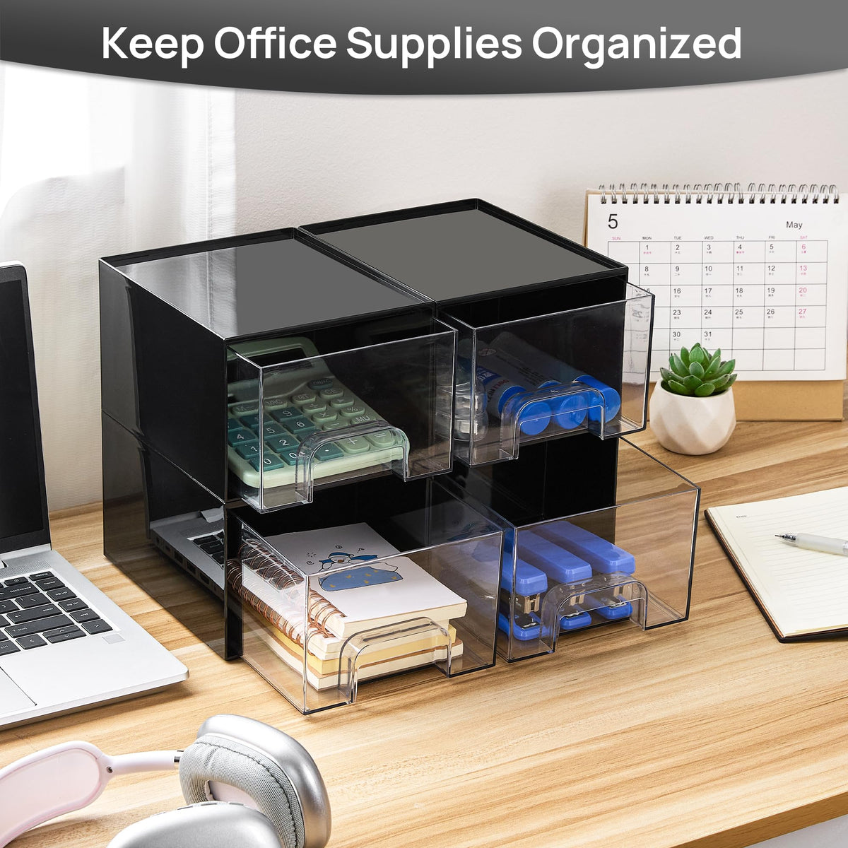 Vtopmart stackable storage drawers side view